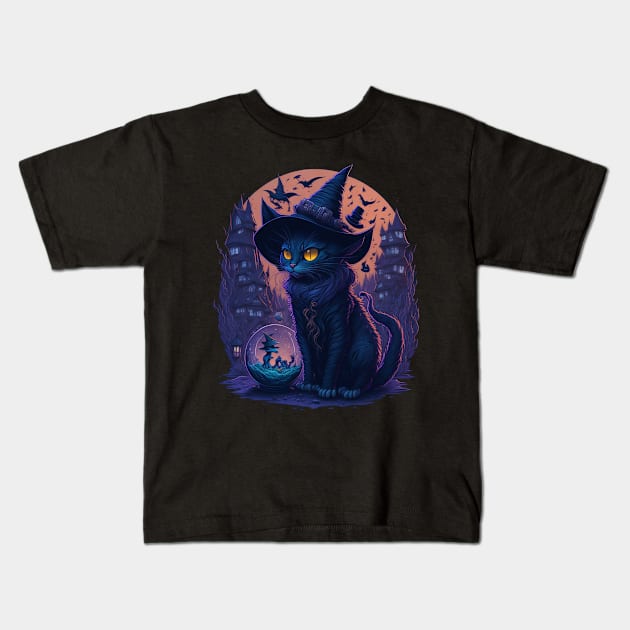 scary little witch cat Kids T-Shirt by Aestheticlanart